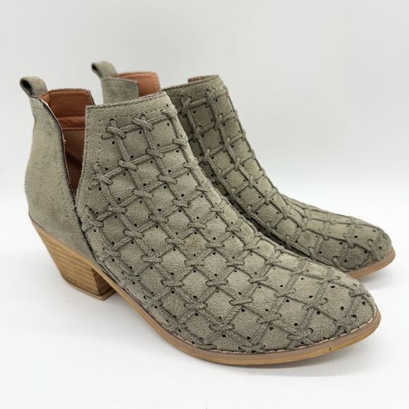 MI.IM Lavin Woven Suede D'Orsay Dip Ankle Bootie In Olive Green Size 7.5 Boho - Picture 2 of 12